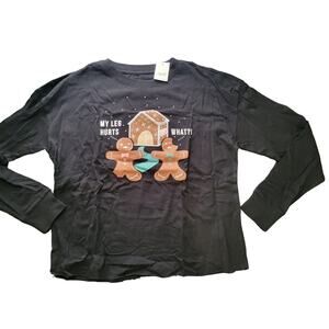 FIFTH Sun Gingerbread Man Christmas Long Sleeve Shirt Womens Medium Black